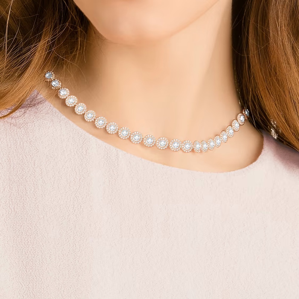 Swarovski Angelic Necklace- Round cut, White, Rose gold-tone plated
